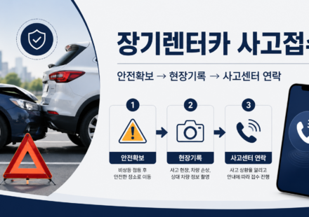 장기렌터카 사고 시 안전 확보와 사고접수 순서를 안내하는 이미지
