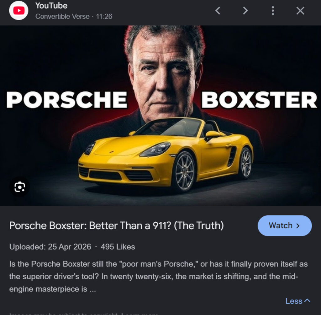 포르쉐 박스터를 poor man's Porsche라고 소개하는 해외 영상 화면