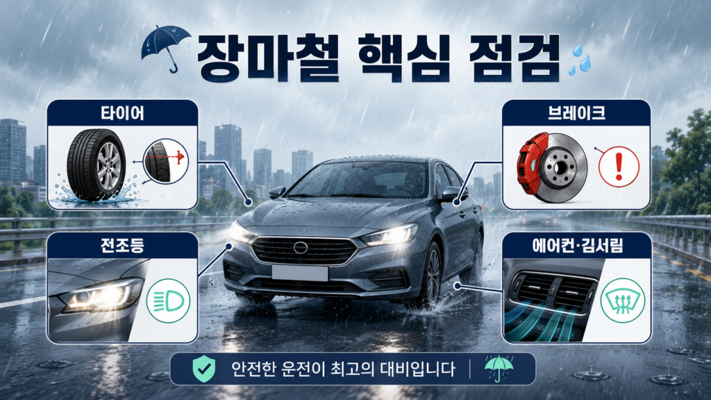 장마철 타이어 브레이크 전조등 에어컨 김서림 점검