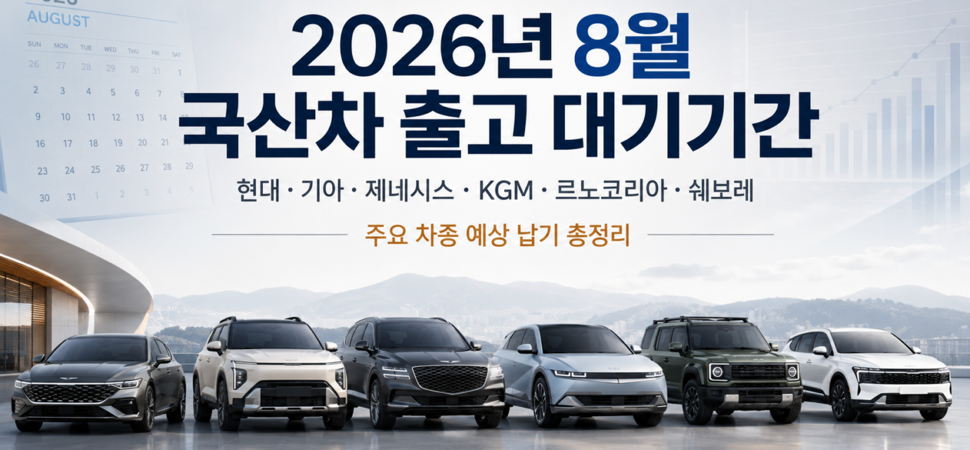 2026년 8월 현대 기아 제네시스 KGM 르노코리아 쉐보레 국산차 출고 대기기간 총정리
