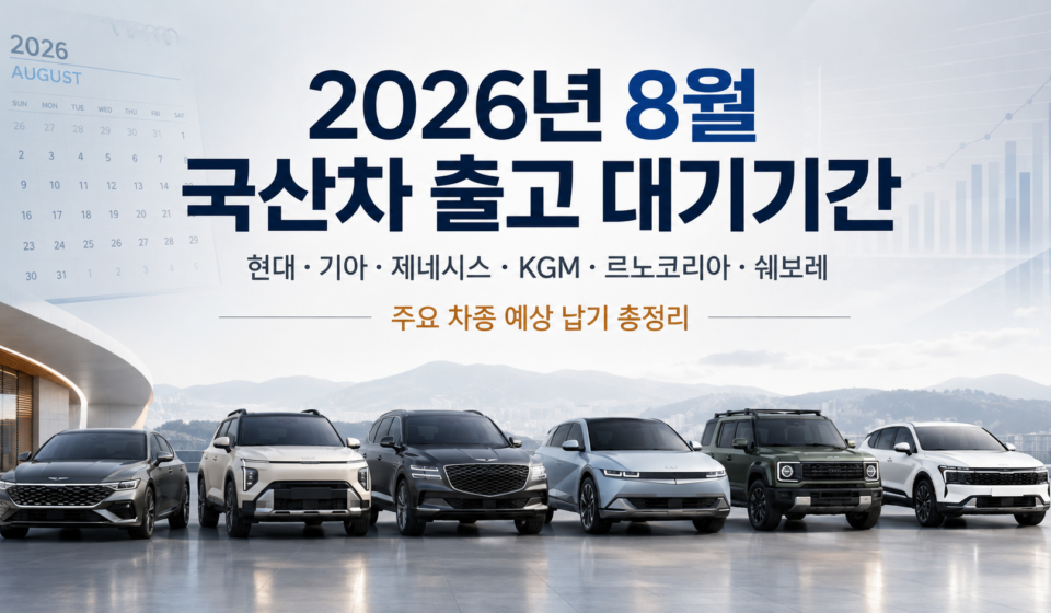 2026년 8월 현대 기아 제네시스 KGM 르노코리아 쉐보레 국산차 출고 대기기간 총정리